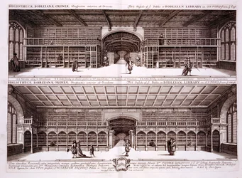 Interior de la Biblioteca Bodleiana, Oxford, de Oxonia Illustrata, 1675